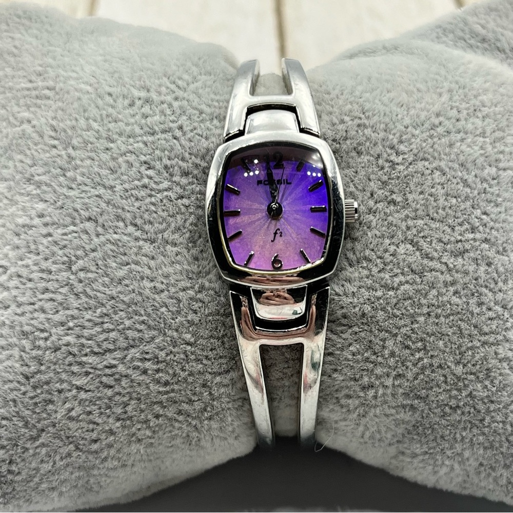 Fossil Women's Silver Bracelet with Purple Face